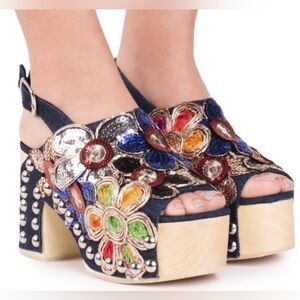 Last chance sale! NIB Jeffrey Campbell Effie platform sandals 6 Denim Sequins
